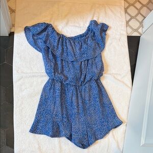 Blue Sky Blue Floral Off-Shoulder Romper
